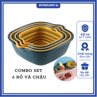Bộ 6 Món Thau Rổ Nhựa Rửa Rau Củ Quả - Rổ Rửa Rau Hoa Quả Cao Cấp Rổ Nhựa Chữ Nhật Tròn Combo 6 món Tiện Dụng