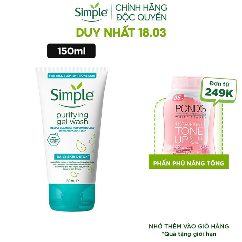 CHÍNH HÃNG Gel rửa mặt SIMPLE thanh khiết giúp giảm bóng nhờn & ngừa mụn