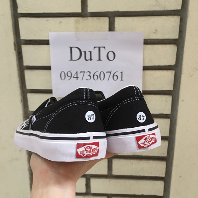 Giày thể thao 𝐕𝐀𝐍𝐒 lười caro lửa Đen trắng size 36->43 NAM NỮ