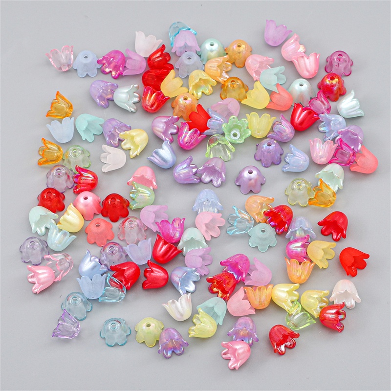 Bộ 90 hạt xâu acrylic trong suốt mờ nhiều màu làm trang sức hình hoa 11x8mm