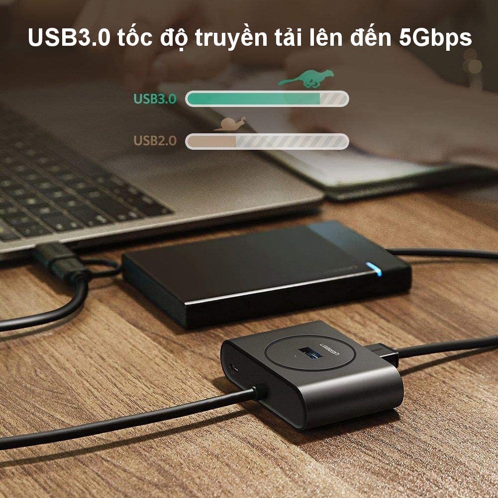 Bộ chia cổng USB 3.0 / USB type C sang 4 cổng USB 3.0 dài 1m UGREEN 40850 - Hàng phân phối chính hãng Bảo hành 18 tháng