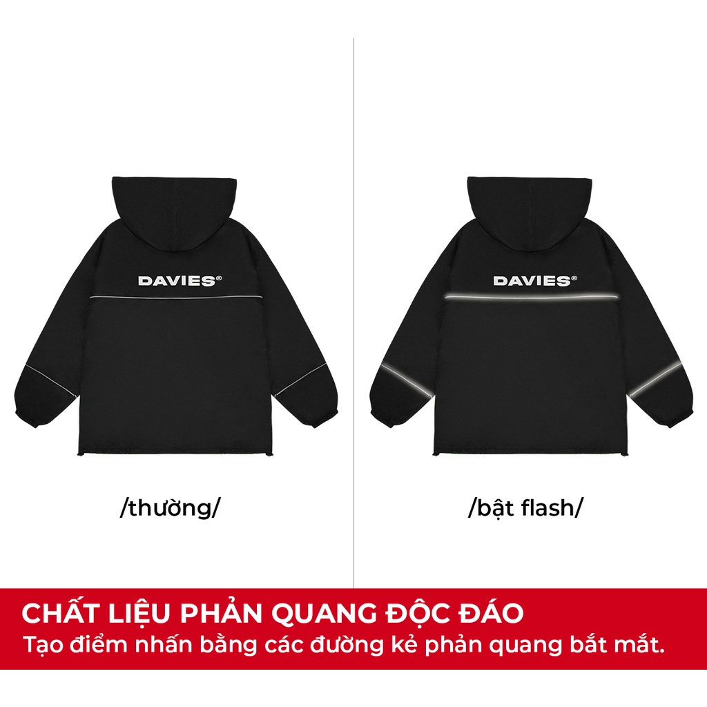 Áo khoác nam nữ dù có mũ màu đen phản quang Highlight Jacket Davies