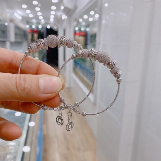 Vòng tay mix viên tròn bạc thật mạ vàng trắng chuẩn