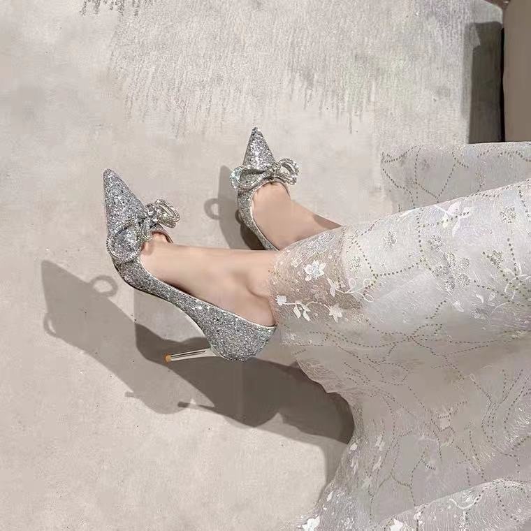 Giày Cao Gót Mũi Nhọn Đính Đá Thời Trang Cho Nữ