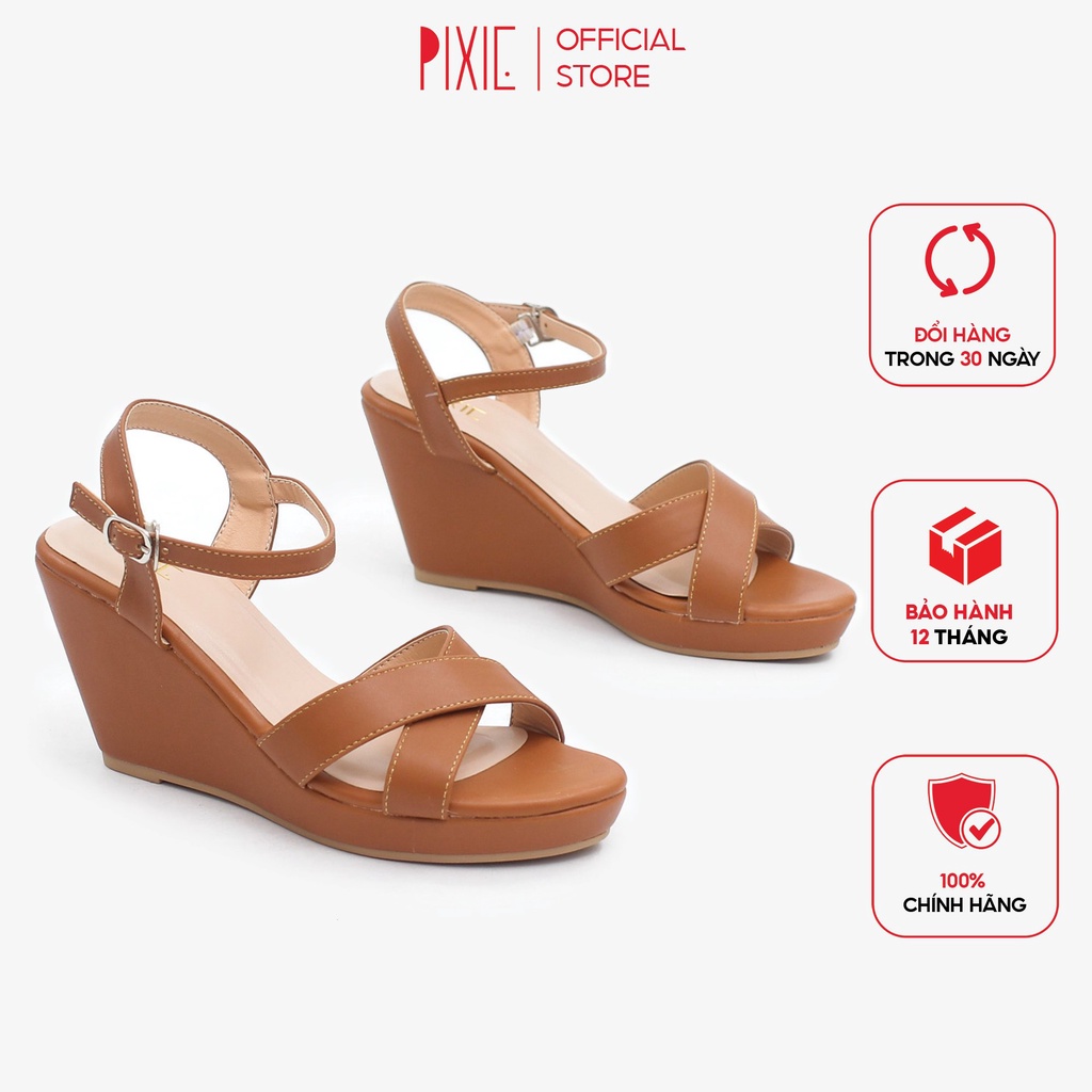 [Mã WABRPX55 giảm 12% đơn 99K] Giày Sandal Đế Xuồng 7cm Quai Chéo Màu Nâu Pixie P207