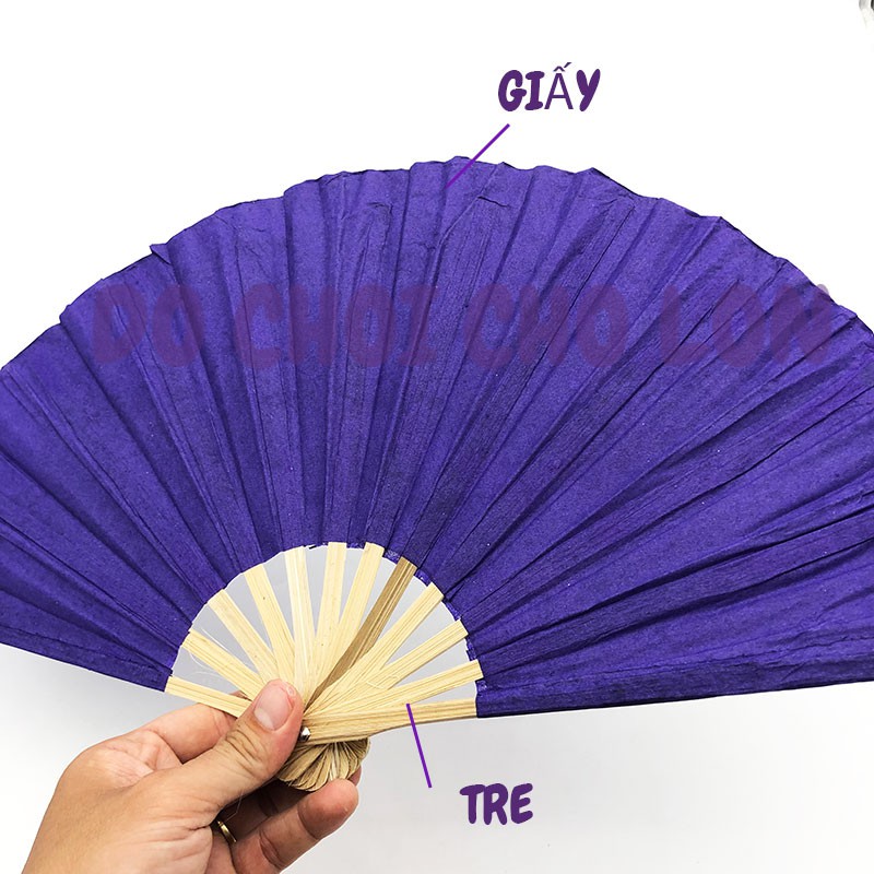 Cây quạt cầm tay bằng giấy TÍM nan tre 26 cm - Quạt Tre Cầm tay Quạt Giấy