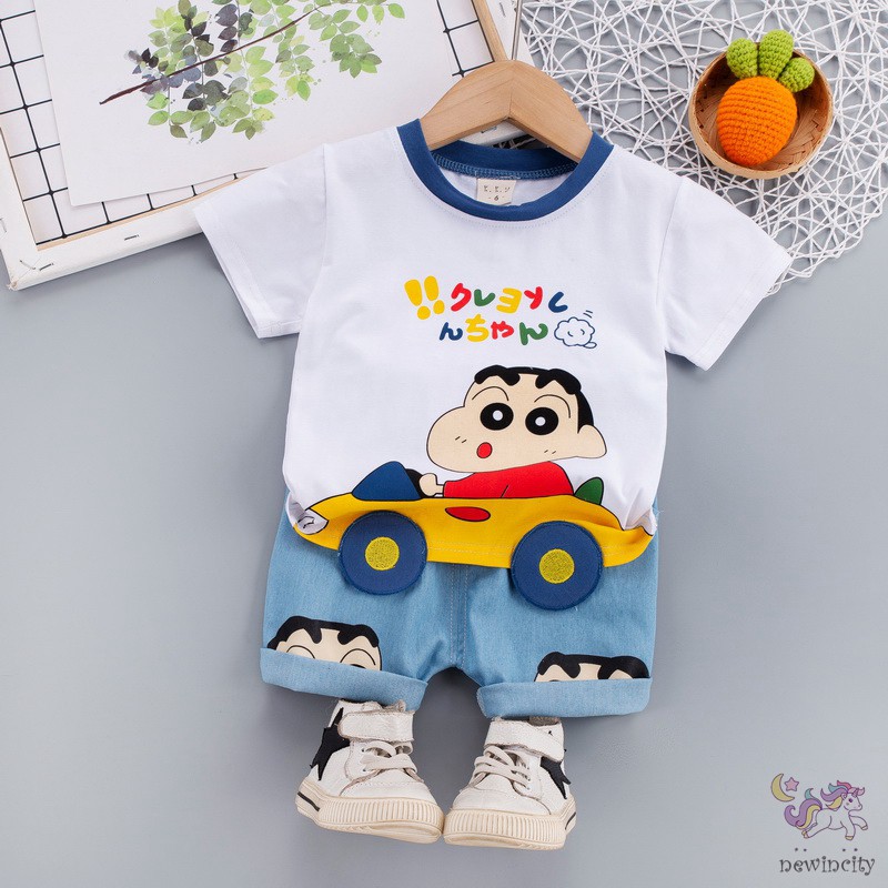 Set áo thun tay ngắn họa tiết hoạt hình kèm quần short thời trang cho bé trai