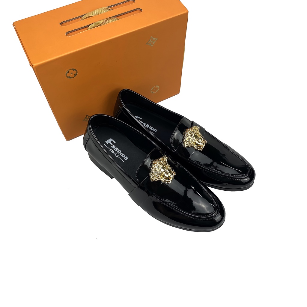 Giày nam lười da bóng , mặt Versacess ,đế khâu