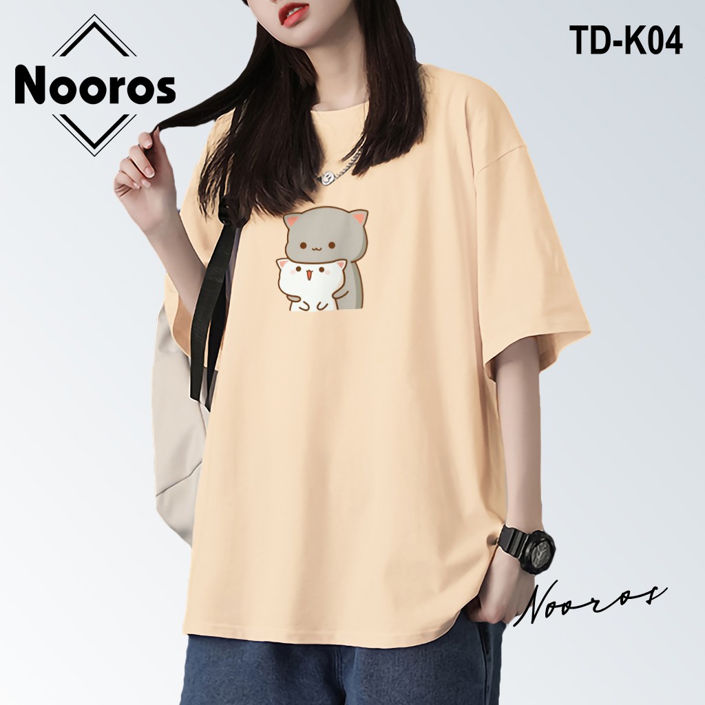 Áo thun tay lỡ nam nữ form rộng Nooros vải phông trơn cotton unisex không cổ mát mặc mùa hè hình TAY LỠ MÈO ÔM - K04