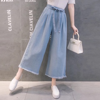 Quần bò ống rộng thắt nơ