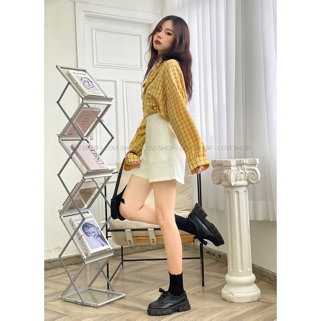 Áo sơ mi nữ caro nhí 4 màu xinh phong cách Quảng Châu vintage