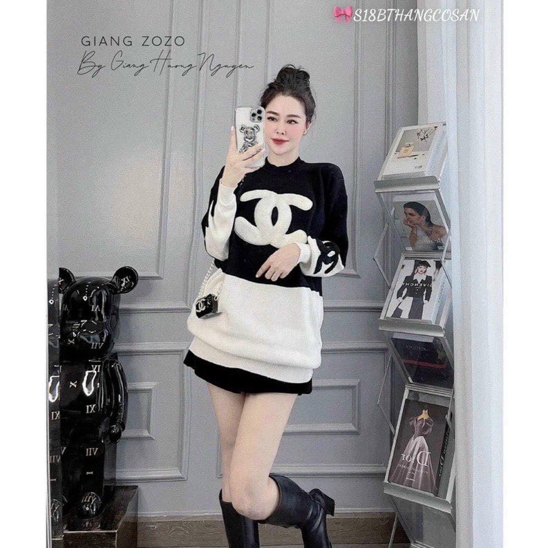 Áo len tăm chanel mau vạt lệch phối màu cá tính  Chất  tăm cổ nống co giãn Hình thêu nổi mix tỉ đổ  fom60kg về | BigBuy360 - bigbuy360.vn