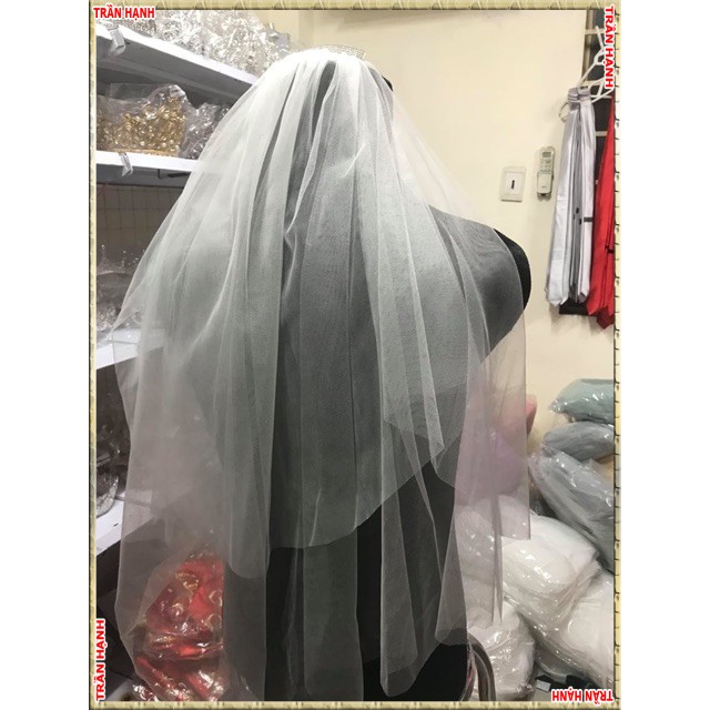 Khăn voan cô dâu trơn dài 90cm ngang lưngTH