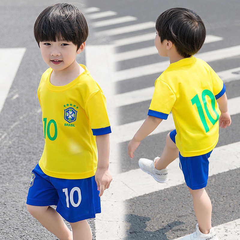 vàng- size 10-12kg- Bộ bóng đá trẻ em quần đùi áo số màu trơn