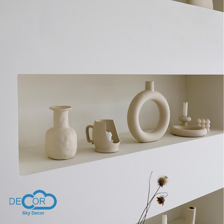 Lọ gốm cắm hoa minimalism Sky Decor - Bình gốm cắm hoa trang trí phòng khách, nhà cửa, phong cách Hàn Quốc