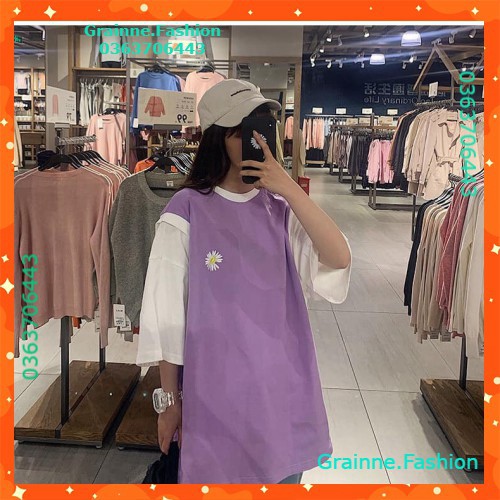 ÁO KIỂU RAGLAN THÊU HOA CÚC TÍM ĐEN CAM UNISEX - ÁO GILE PHỐI HOA CÚC TAY TRẮNG FORM TO 💎  👗👑- GNFShop