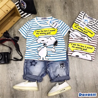 Áo thun dorobie siêu mềm kẻ sọc phối hình in cún snoopy cực chất
