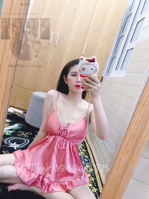 [Mã FASHIONXANH194 giảm 10K đơn 50K] Đồ Bộ Satin Lụa Ren Áo Dây Quần Đùi