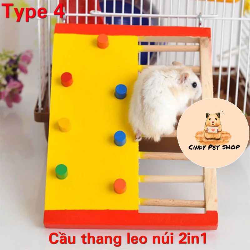 Cầu thang leo núi gỗ cao cấp gắn chuồng cho Hamster, Sóc Bay Úc, Sóc Chuột...