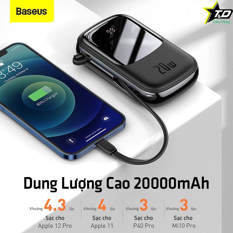 Pin Sạc Dự Phòng Baseus 20000mah PD Sạc Nhanh Tích Hợp Dây Sạc Màn Hình LED Tiện Mang Theo