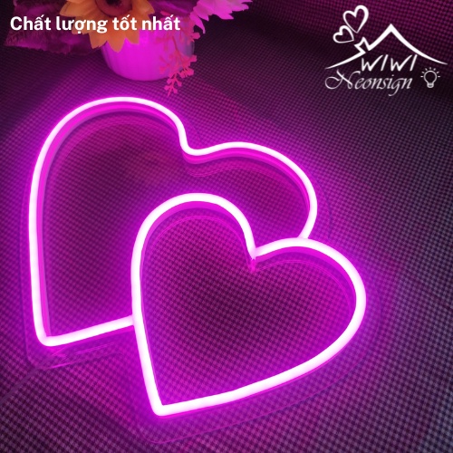 Đèn led neon hình hai trái tim | 28x21 cm | Đèn led neon theo yêu cầu trang trí decor quà tặng cực chất