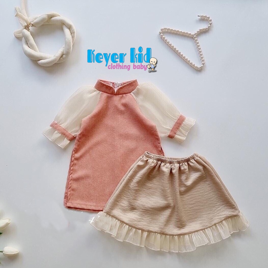 [TẶNG TẤT ĐƠN 150K] Áo Dài Hàn Quốc Bé Gái Kiểu Mới Siêu Sang Chảnh Vải QC Kết Hợp Ren Loại 1 KEYER KIDVN MÃ XUẤT VN07