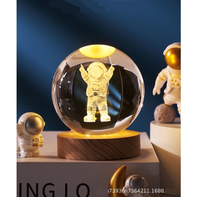 [Hàng sẵn Hỏa Tốc 2H] Quả cầu thủy tinh khắc 3D trong suốt, đèn Led để bàn Decor