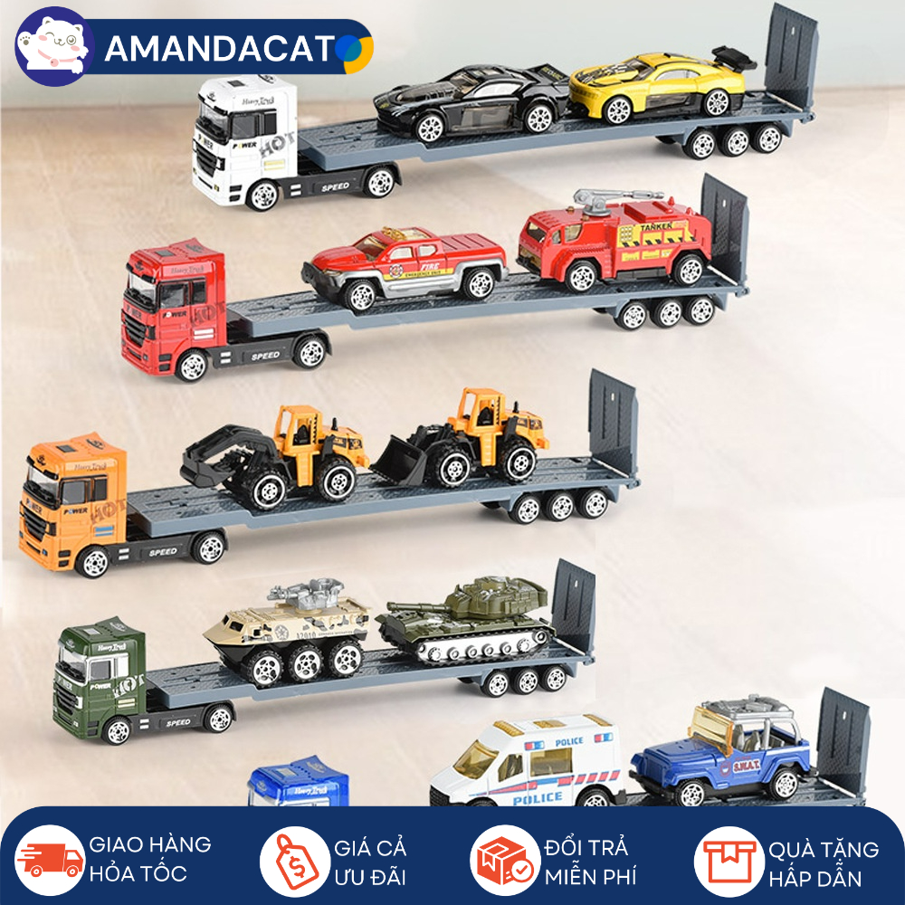 Mô hình xe đầu kéo hợp kim, Bộ xe đầu kéo container, Trực thăng, Xe cứu hỏa, Xe cảnh sát, Xe công trình