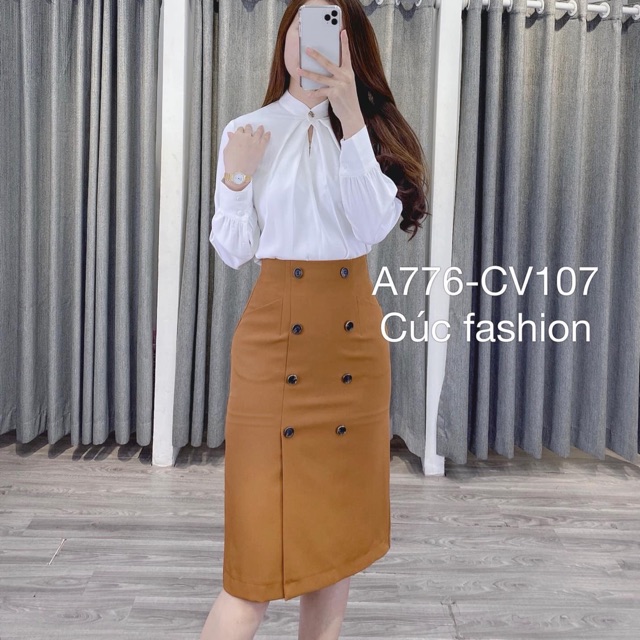 Chân váy chữ A công sở dài cúc to | BigBuy360 - bigbuy360.vn