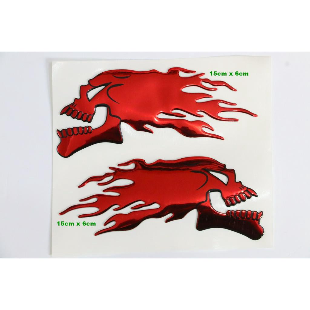 Tem đầu lâu lửa  3D nhựa nổi dán mõm, dè trước, dán mặt nạ, dán mũ bảo hiểm, dán thân đầu xe máy...