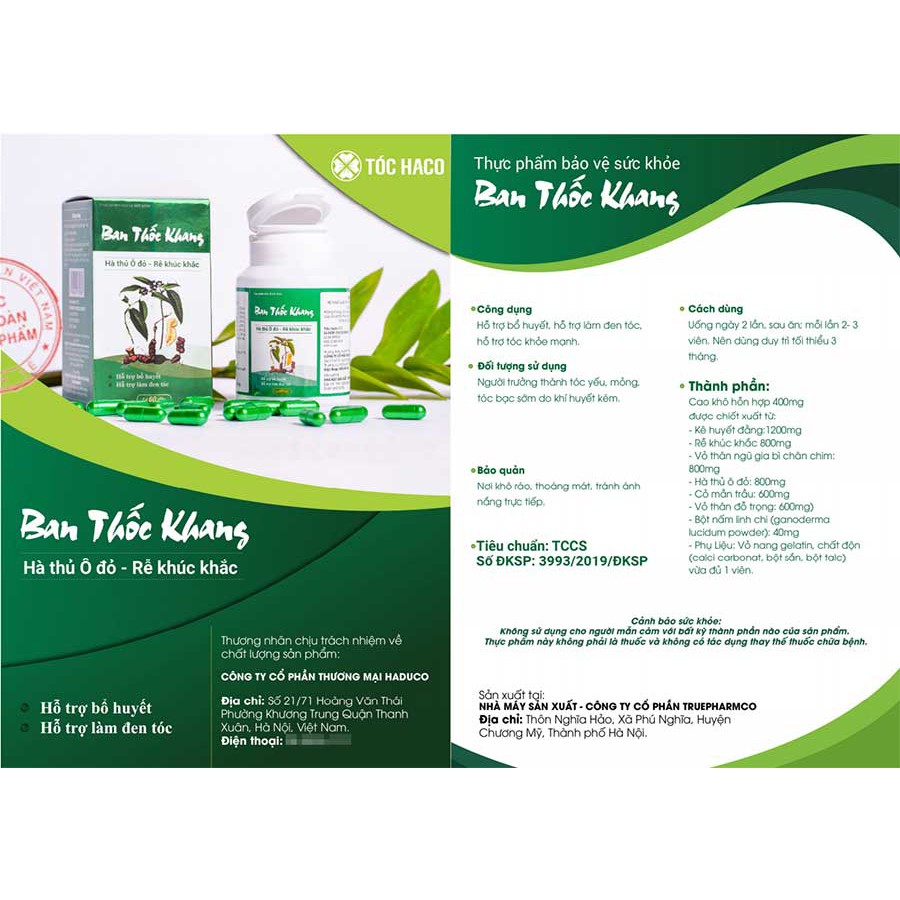 Ban Thốc Khang – Hỗ trợ làm đen tóc, hỗ trợ bổ huyết, giúp tóc khỏe mạnh