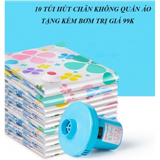Máy hút chân không, 10 Túi hút chân không bảo quản quần áo chăn màn - Gọn gàng, chống nấm mốc -Tặng kèm bơm điện