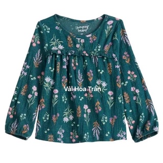Vải thun cotton nhún hoa nhí màu xanh/mận chín