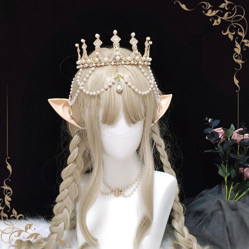 Băng Đô Hình Vương Miện Đính Ngọc Trai Giả Phong Cách Lolita