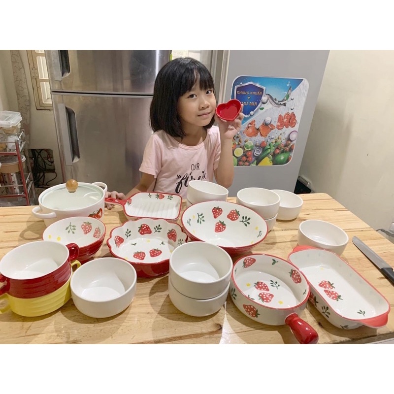 Bộ bát đĩa dâu tây đẹp xuất sắc