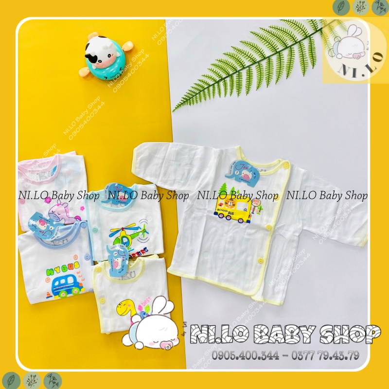 Áo sơ sinh màu trắng, dài tay nút lệch JOU, chất vải cotton 100% cao cấp mềm mịn, thoáng mát {Ảnh thật}