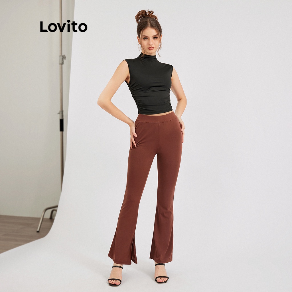 Áo sát nách Lovito màu trơn tay nhí cổ cao phong cách thường ngày L30ED024 (màu đen)