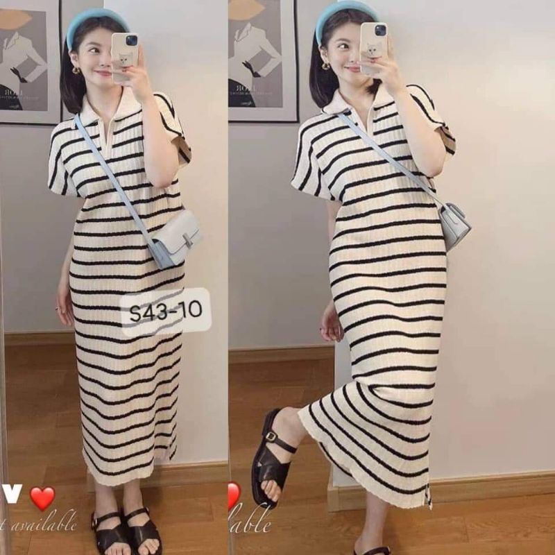 Váy len kẻ ngang cổ bẻ hàng QCL1