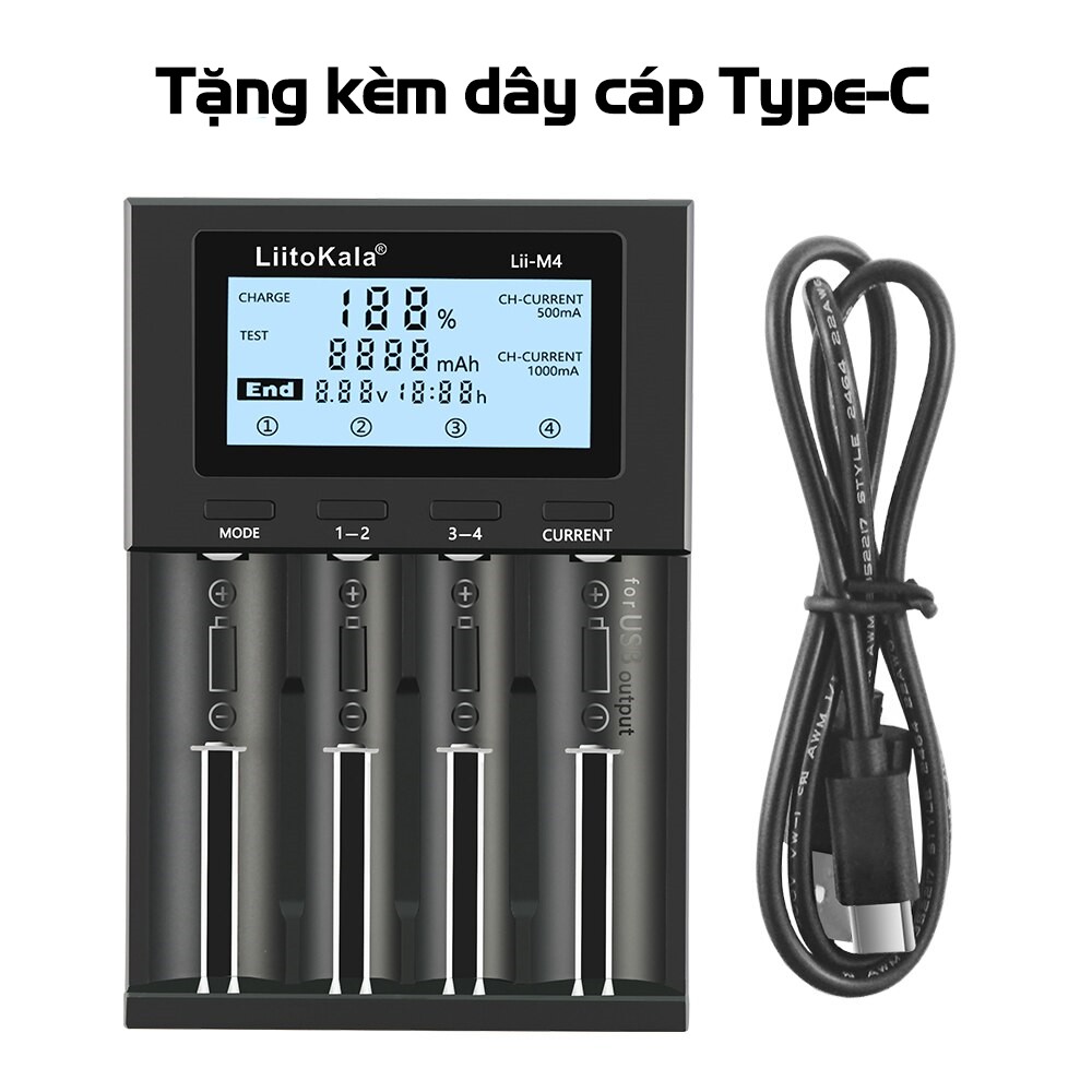 [Mã LIFEXANH24 giảm 10% đơn 99K] Bộ Sạc Pin Liitokala Lii-M4 Đa Năng Test Dung Lượng Nguồn Vào 5V USB