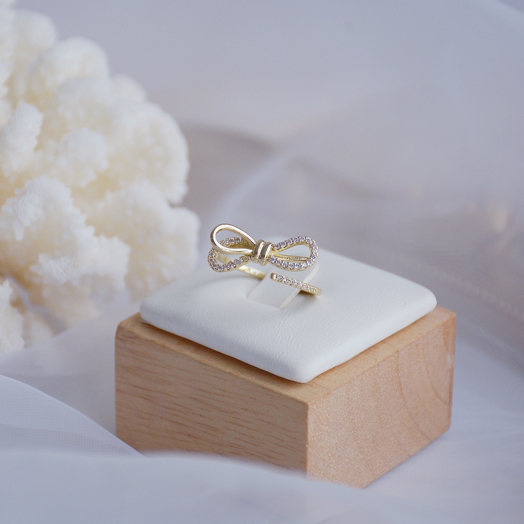Nhẫn Hở Mạ Vàng 18k Hình Nơ Đính Đá Zircon