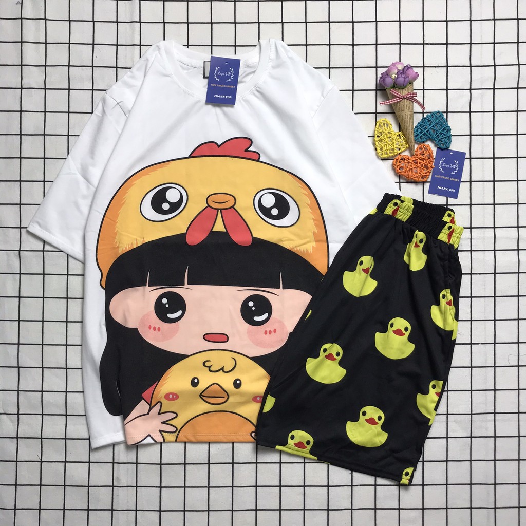 Đồ Bộ Nam Nữ Hoạt Hình Uniex Tay Lỡ Cô Gái Má Hồng Lapi VN, Đồ Bộ Cartoon, Freesize, Thun Cotton, Nam Nữ Đều Mặc Được