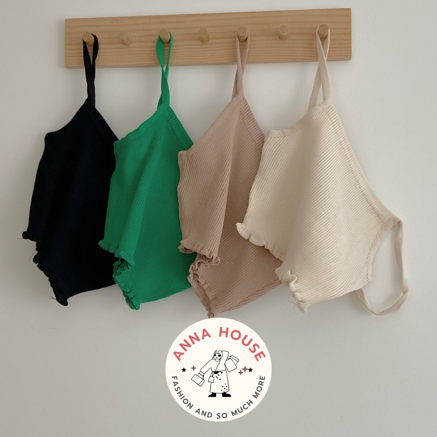 Áo hai dây croptop chất thun gân tăm co giãn tốt thiết kế cuốn biên, Áo 2 dây ngắn co giãn ôm body gân tăm nhiều màu
