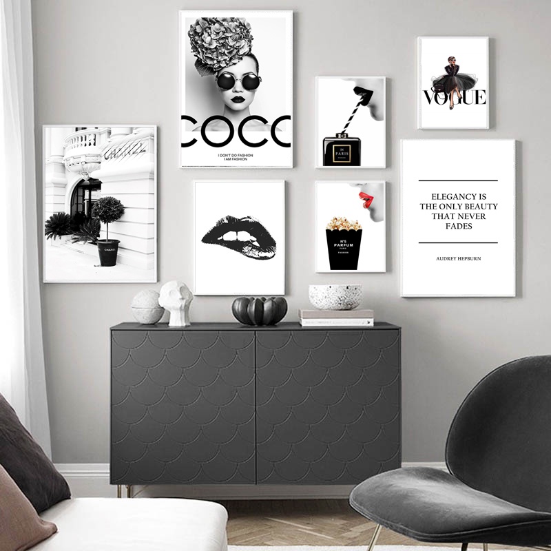Tranh vải canvas treo tường trang trí gam màu trắng đen nghệ thuật