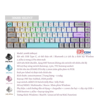 [Chính hãng] Bàn phím cơ không dây AKKO 3068B Multi modes Series (Bluetooth 5.0|Wireless 2.4Ghz|Hotswap / Foam tiêu âm)