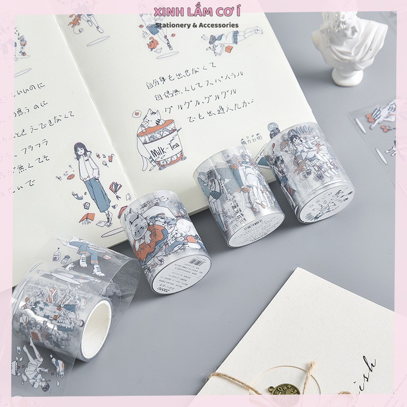 Cuộn Băng Dính Washi Tape Trong Suốt 3M Họa Tiết Anime Trang Trí Sổ DIY [Xinh Lắm Cơ Í]