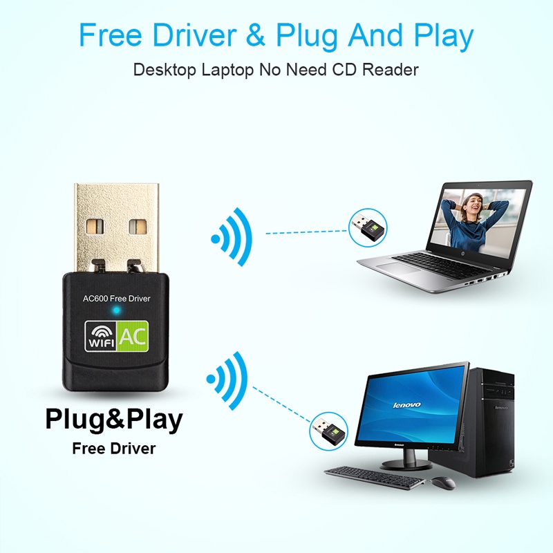 USB chuyển đổi thu WIFI 600mbps không dây có khe cắm mạng 5GHz tiện lợi chất lượng cao