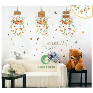 Decal dán tường giỏ hoa trang trí