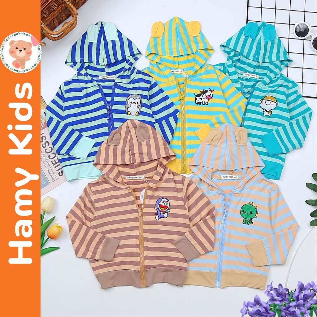 Áo Khoác Chống Nắng Cho Bé Minky Mom Chính Hãng Thun Lạnh Sọc Dệt Visco Có Nón Bé Từ 0-5 Tuổi Dưới 20kg - Hamykids