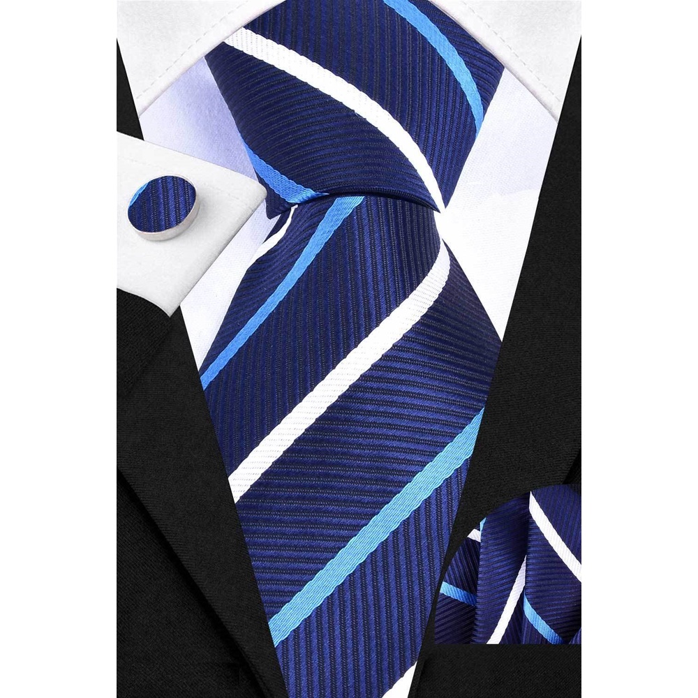 Bộ 3 món Cà vạt 8cm, Khăn cài túi áo vest, Măng-set cài tay, Cravat công sở, Calavat chú rể CBC-8016
