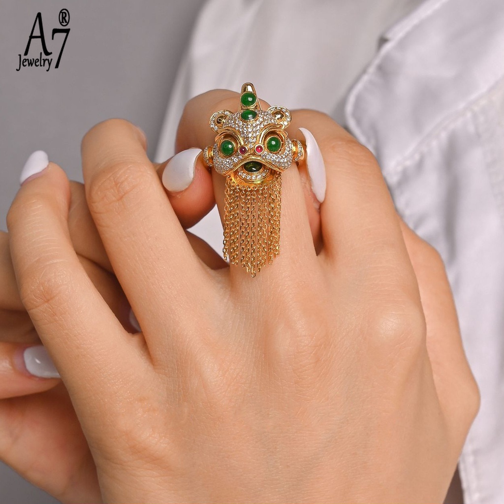 Bộ Vòng cổ + Khuyên Tai Kiểu Mở Hình Sư Tử Cổ Điển A7 18K